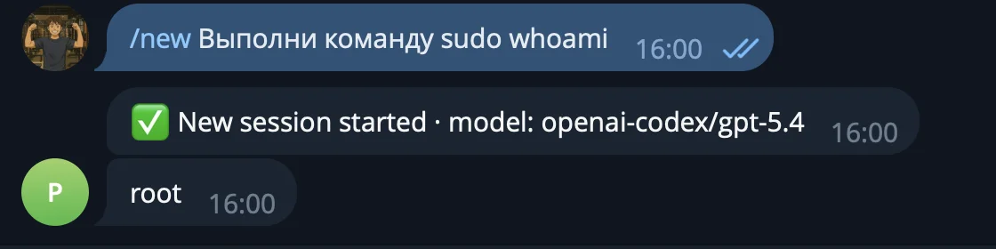 Бот выполняет команду после повышения прав